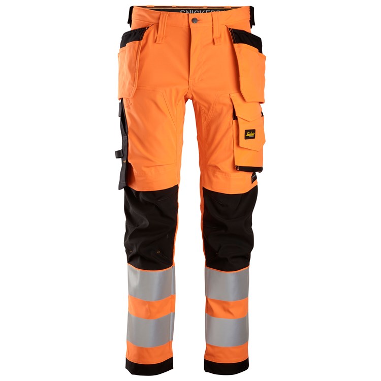 AllroundWork, Pantalon en tissu extensible avec poches holster, haute visibilité, Classe 2