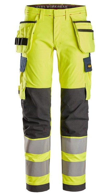 6268 - ProtecWork, Pantalon de travail extensible avec poches holster haute visibilité, Classe 2