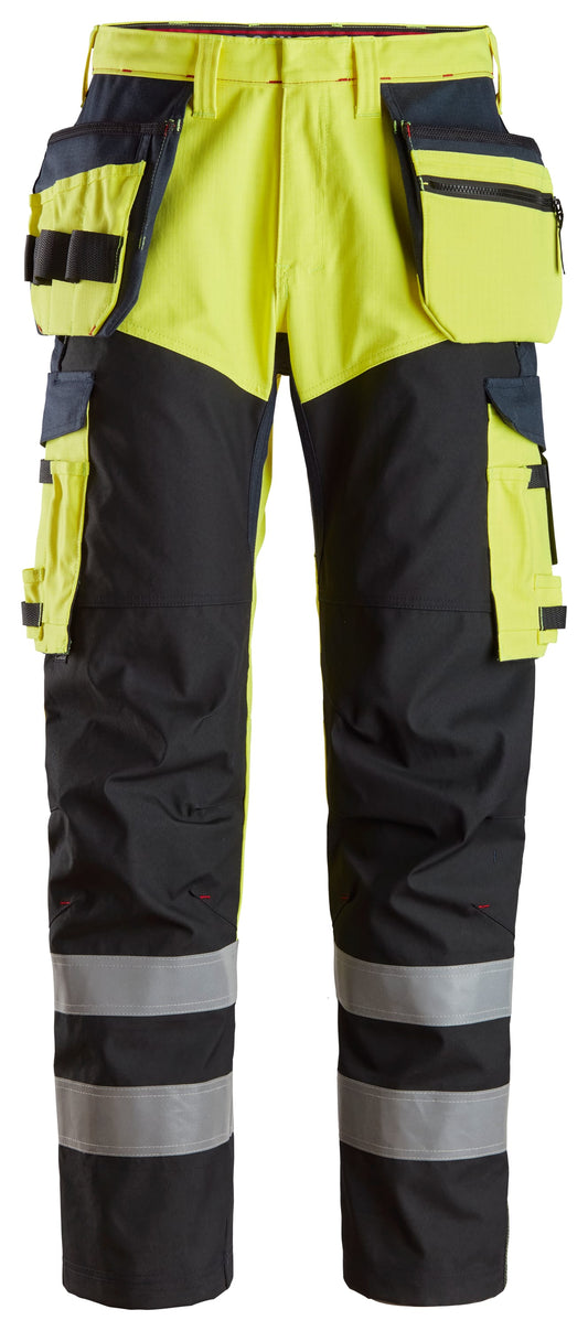 ProtecWork, Pantalon de travail renforcé avec poches holster, haute visibilité, Classe 1